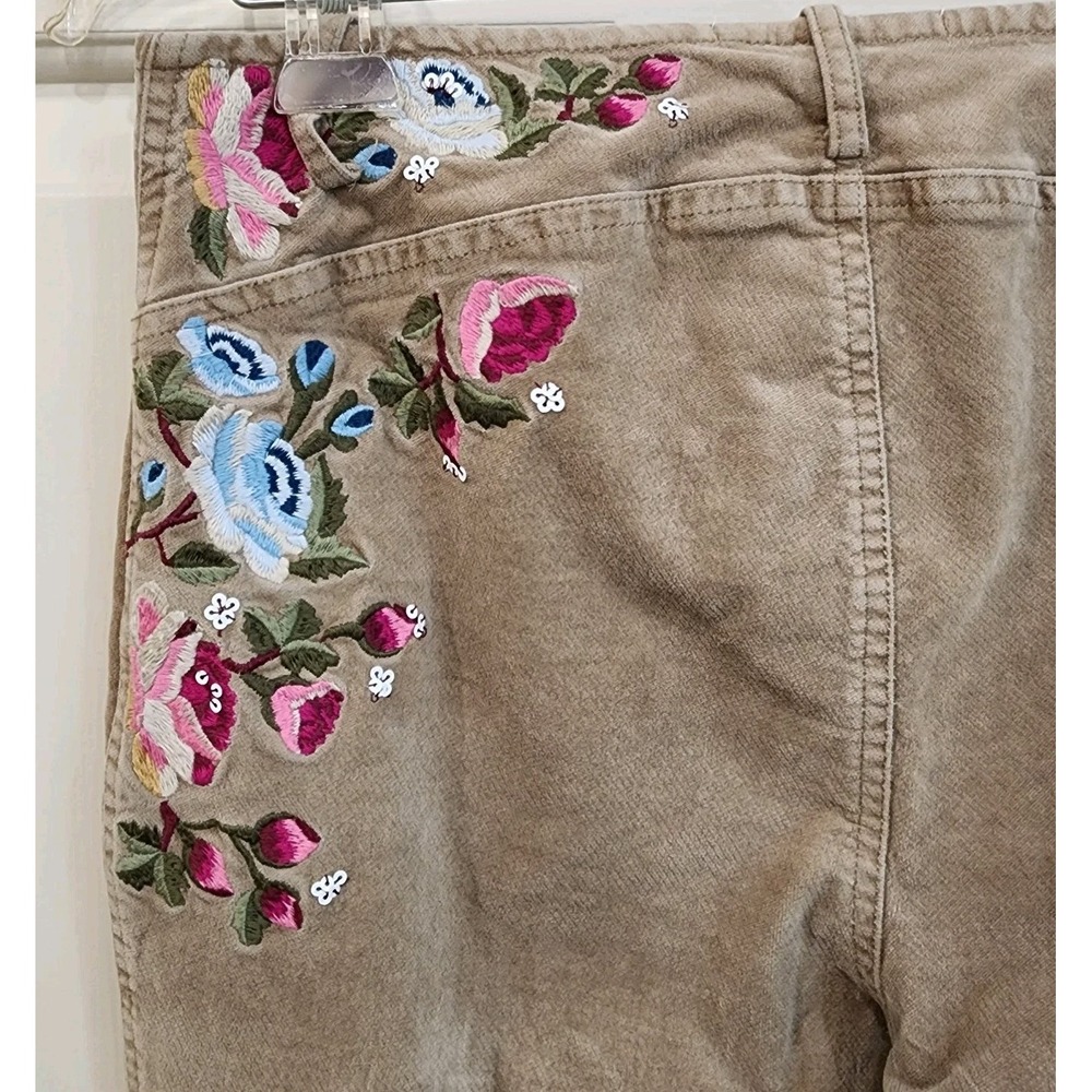 Kimchi Blue Floral Embroidered Corduroy Pants 28 Taupe Tan Flare Urban Outfitter